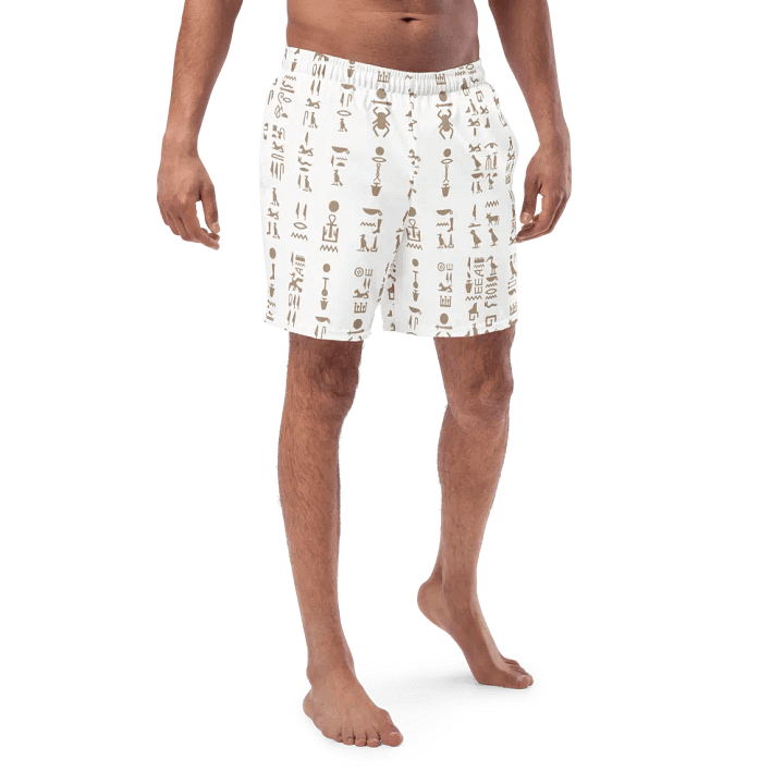 Isis White Hieroglyphs Detail All-Over Swim Trunks product image (1)