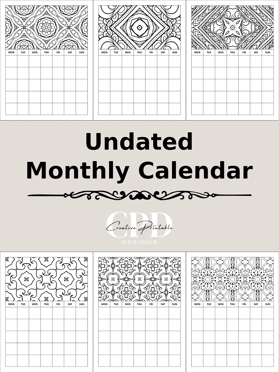 Printable Undated Monthly Calendar With Coloring Patterns product image (2)
