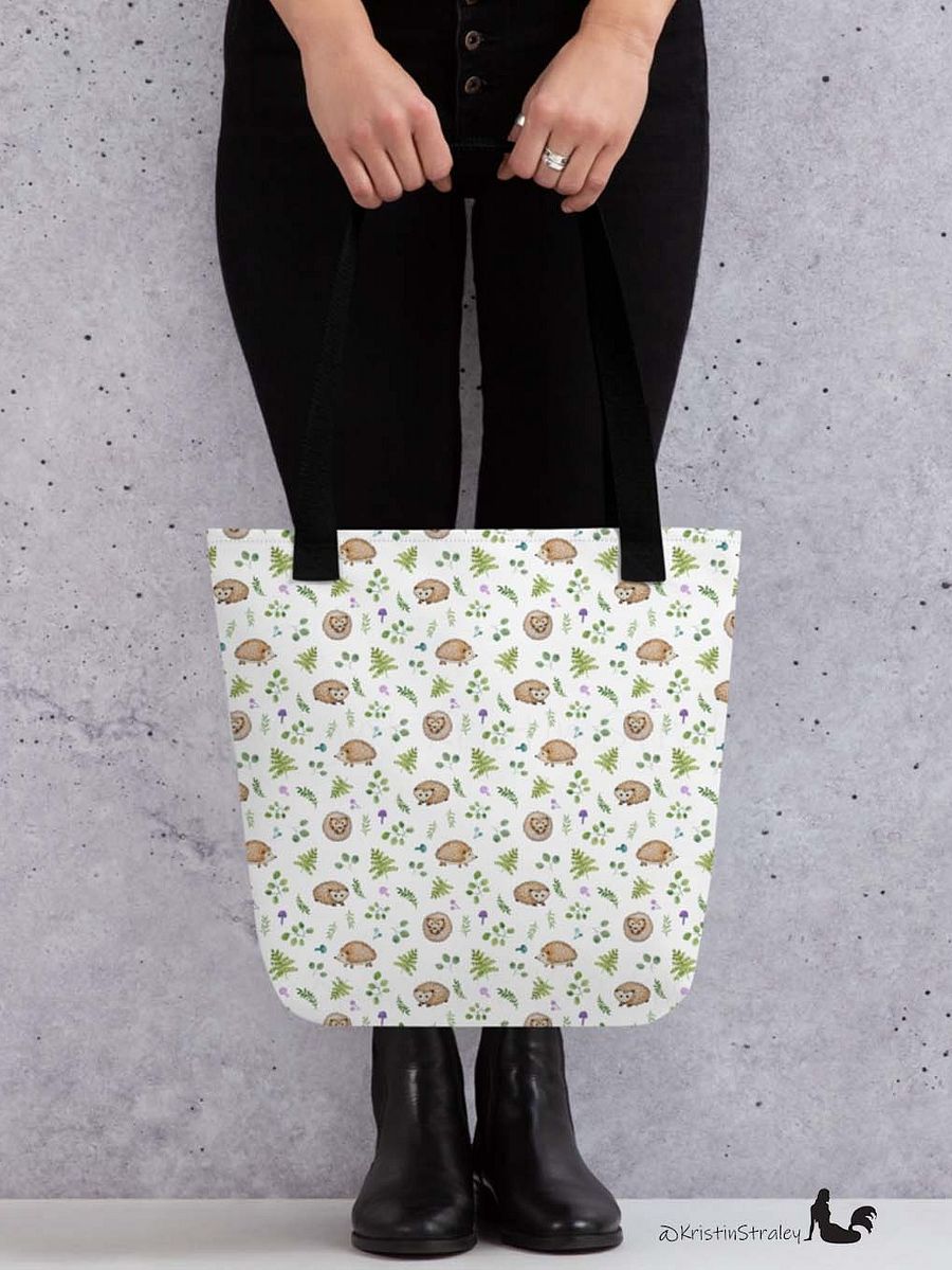 Hedgehogs with Ferns and Mushrooms on White Tote Bag product image (7)