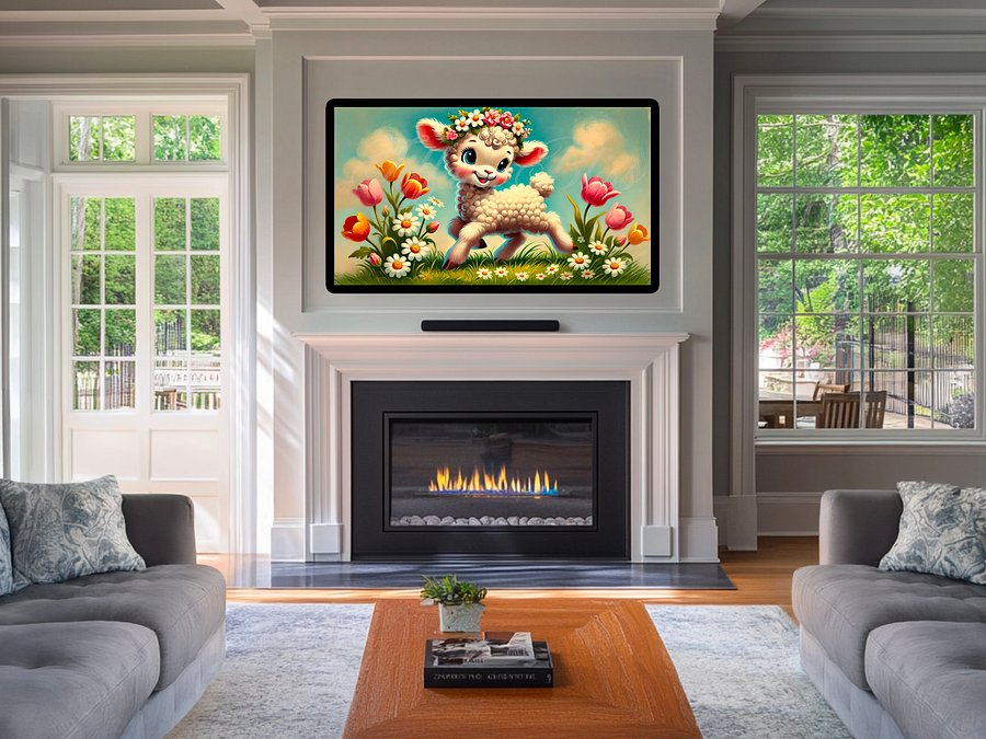 Spring Frame TV Art, Lamb and Flowers Painting, Country, Cute Easter Decor, Digital Download product image (3)