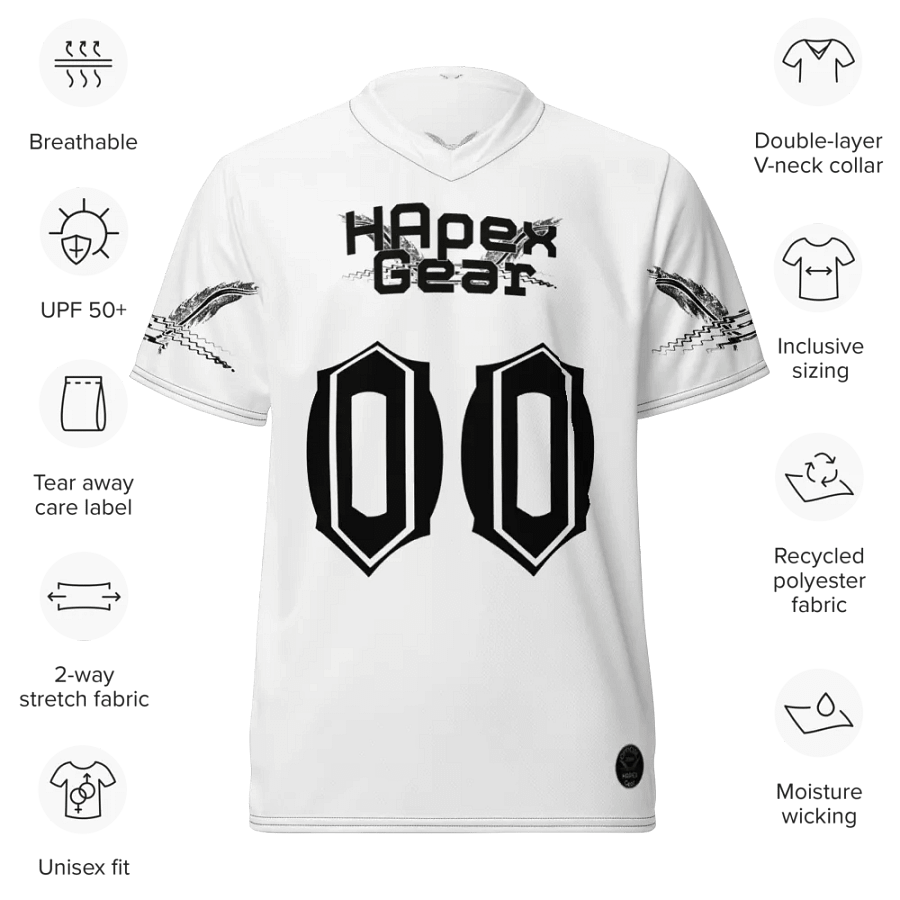 French - White -Recycled Unisex Sports Jersey - Black HApex Gear Black Logo product image (9)