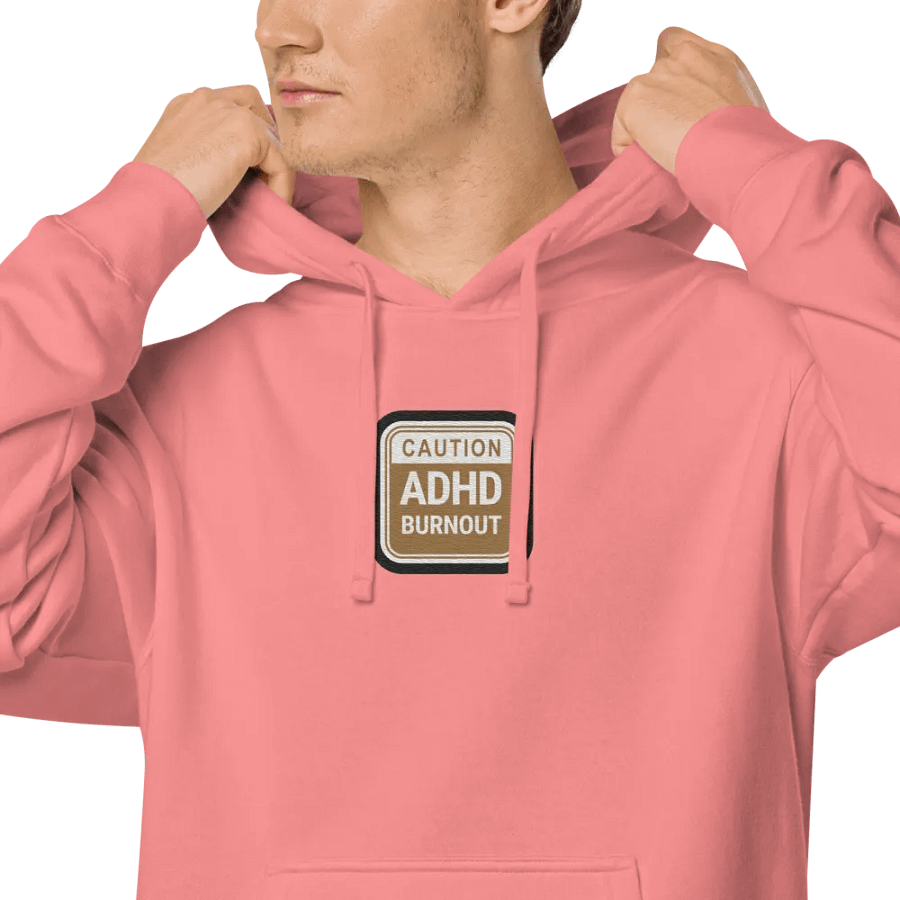 CAUTION: ADHD BURNOUT embroidered pigment hoodie (brown bubble design 2) product image (4)