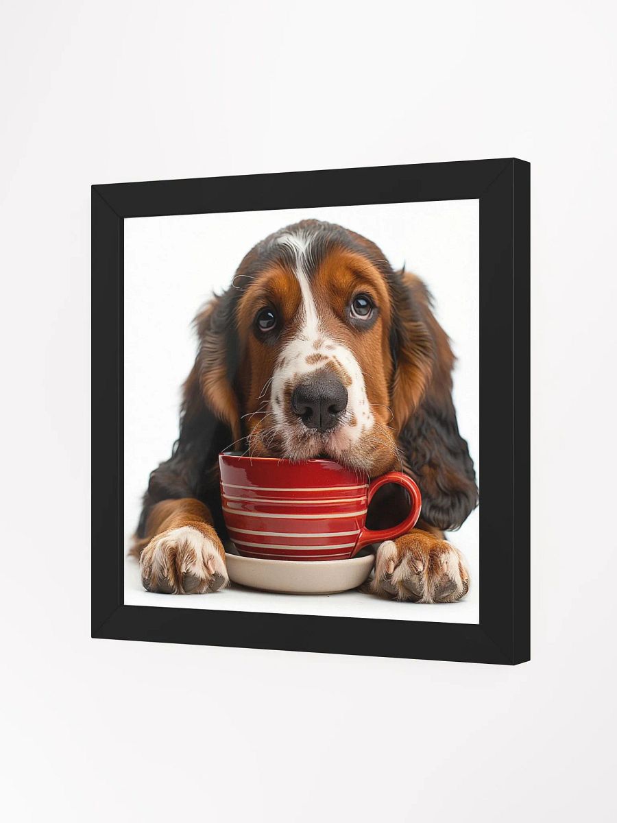 Cute Coffee Lover Basset Hound Puppy Framed Wall Art product image (3)