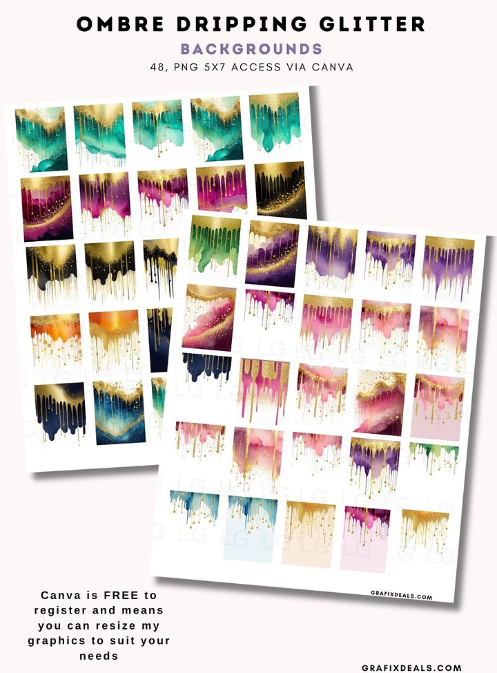 $1 Graphics Bundle - 48 x Dripping Glitter Backgrounds - Commercial POD Use product image (1)