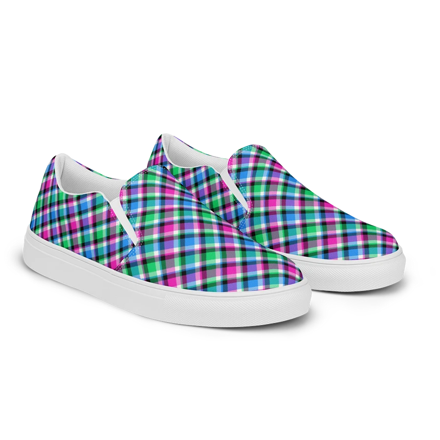 Magenta, Bright Green, and Blue Plaid Women's Slip-On Shoes product image (2)