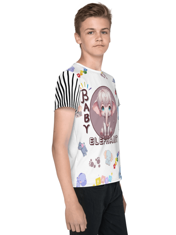 KIDS- GIRL TEE -BABY ELEPHANTS ( WHITE) - All-Over Print Youth Crew Neck T-Shirt product image (4)