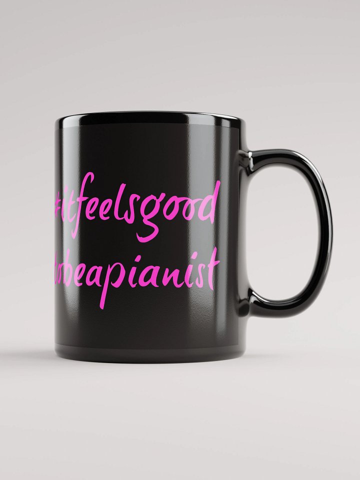"It Feels Good to Be a Pianist" Black Glossy Mug with Neon Pink Script product image (1)