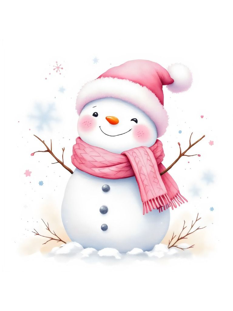 15 Pink Snowman watercolor Clipart Designs - Cute Snowman Clipart - Christmas Clipart Set product image (8)