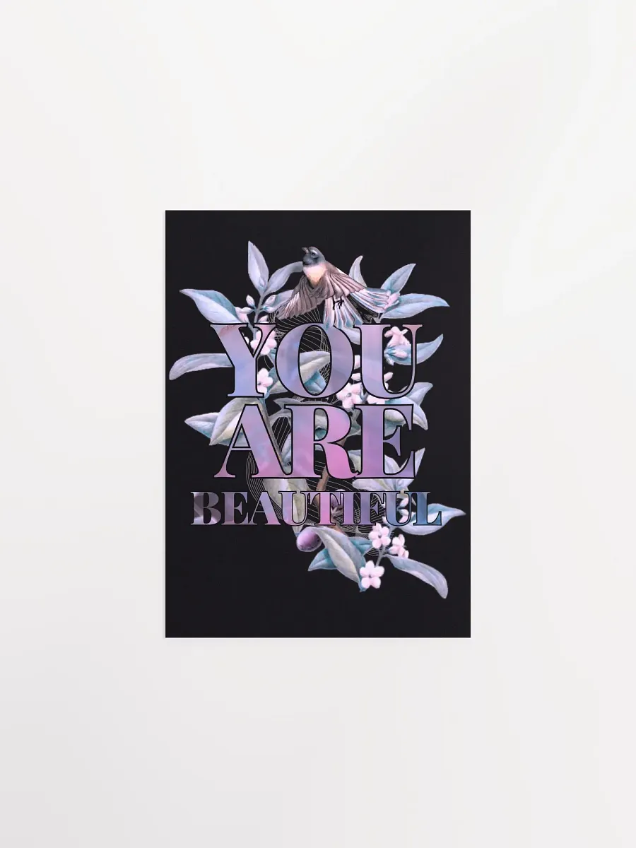 You are Beautiful - Piwakawaka and Ngaio Wall Print on Black product image (2)