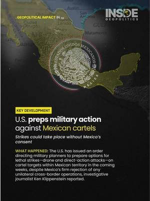 Aug 25, 2025 | The U.S. has issued an order directing military planners to prepare options for lethal strikes—drone and direct-action attacks—on cartel targets within Mexican territory in the coming weeks, despite Mexico’s firm rejection of any unilateral cross-border operations, investigative journalist Ken Klippenstein reported.  #geopolitics #news #Trump #Mexico #Cartels