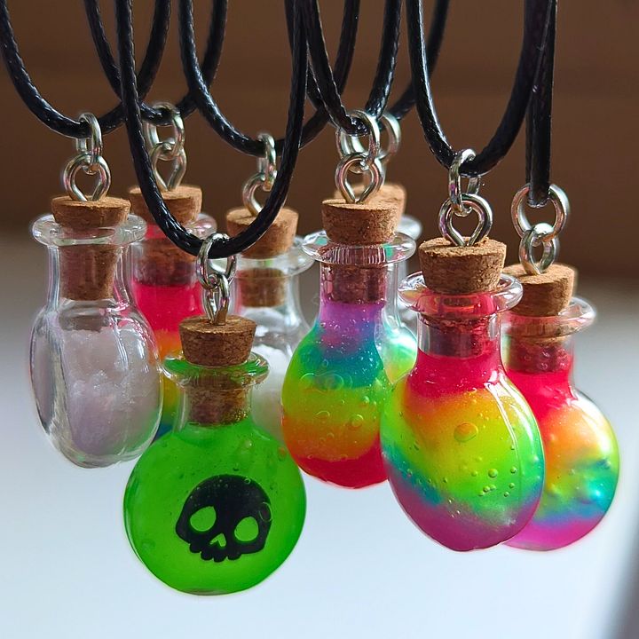 Glowing (Protection) Salt in a Mini Potion Bottle - Necklace ~ Whimsical Accessory ~ Handmade & Witchy - Made in AVL product image (2)