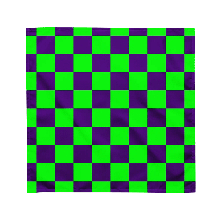 Twisted Checkers Neon Green Purple Bandana, Retro Checkerboard Pattern Accessory product image (3)