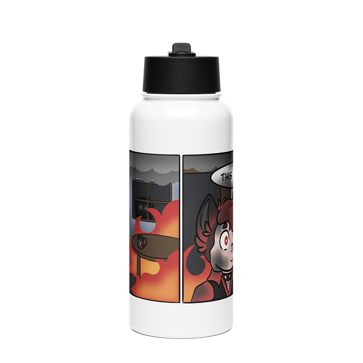 Stainless Steel Water Bottle with a Straw Lid - This Is Fine Meme product image (1)