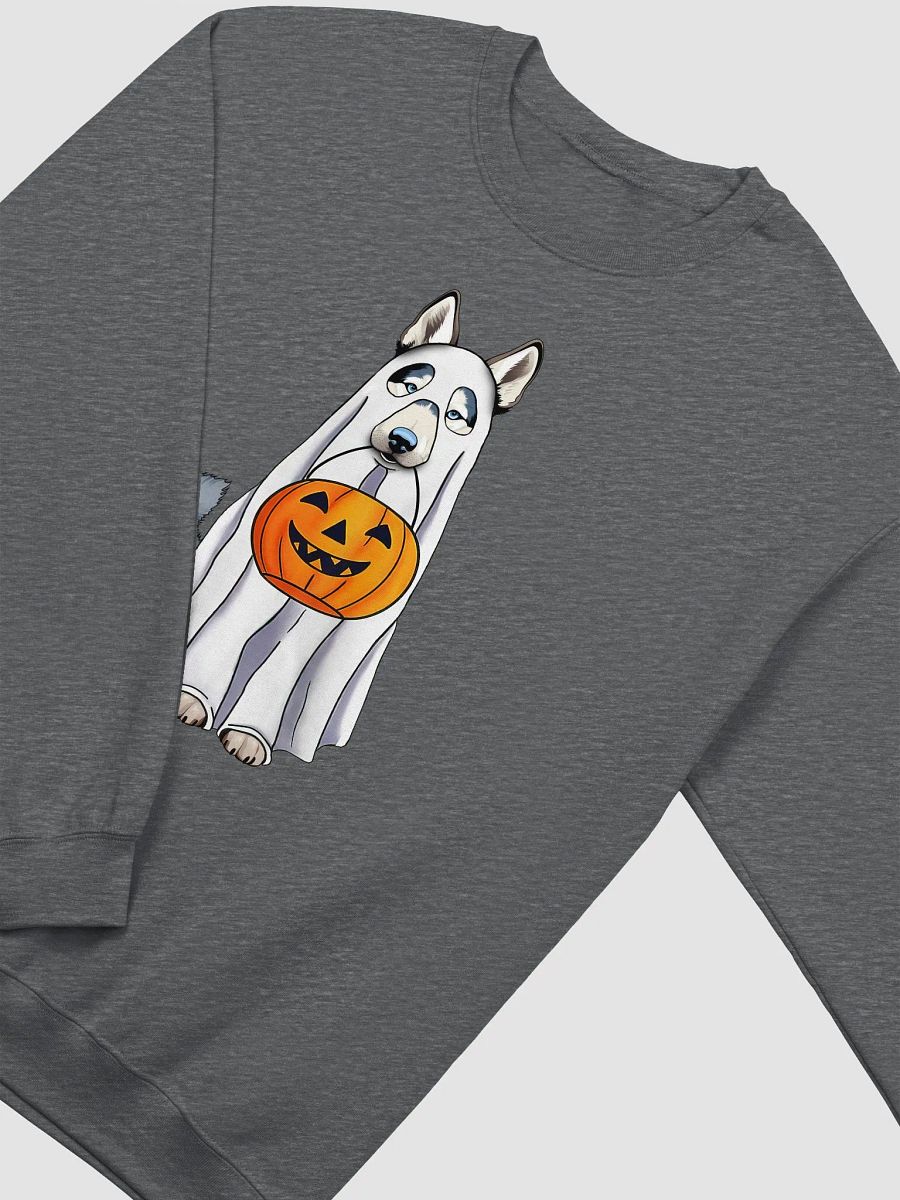Siberian Husky Halloween Sweatshirt | Funny Fall & Halloween Husky Wearing a Ghost Costume with Pumpkin Basket product image (8)