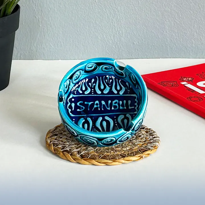 Small ceramic turquoise ashtray (small, 8 cm) — handmade pottery, handmade ceramic, home decor, handmade gift, Turkish ceramic product image (1)