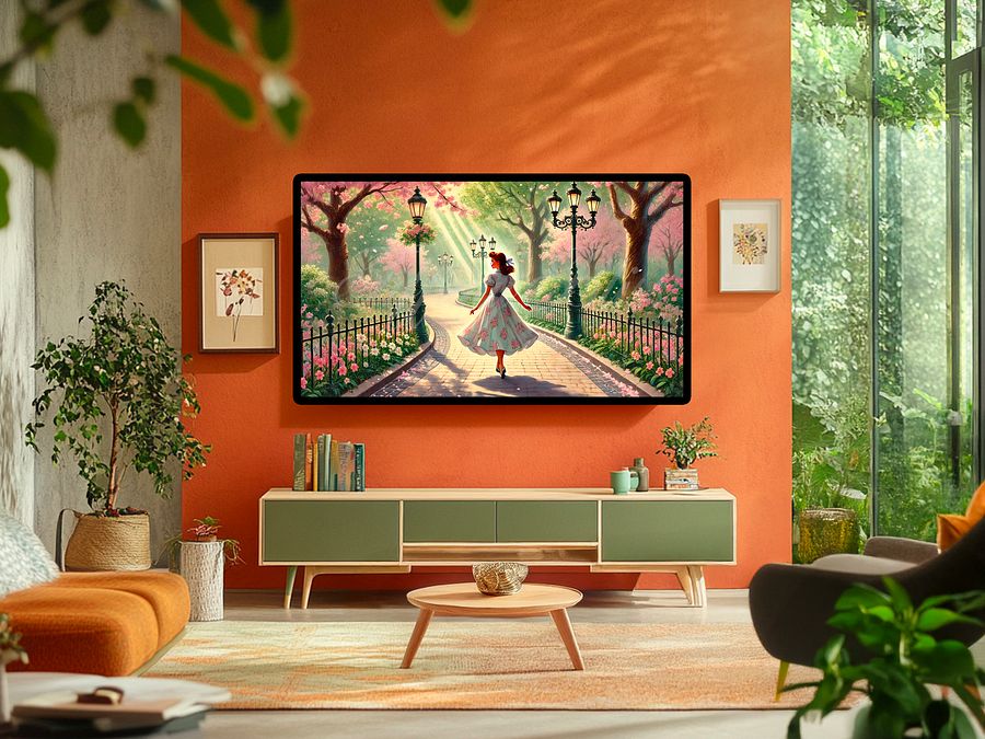 Spring Samsung Frame TV Art, Walk in the Park Painting, Cherry Blossoms, Retro, Vintage Style, Digital Download product image (4)
