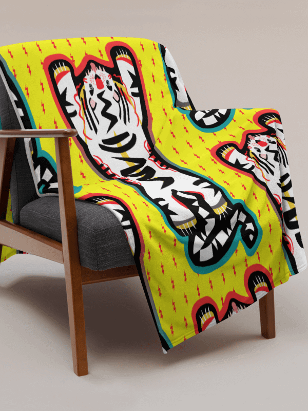 White Electric Tiger Print Blanket on Yellow product image (1)