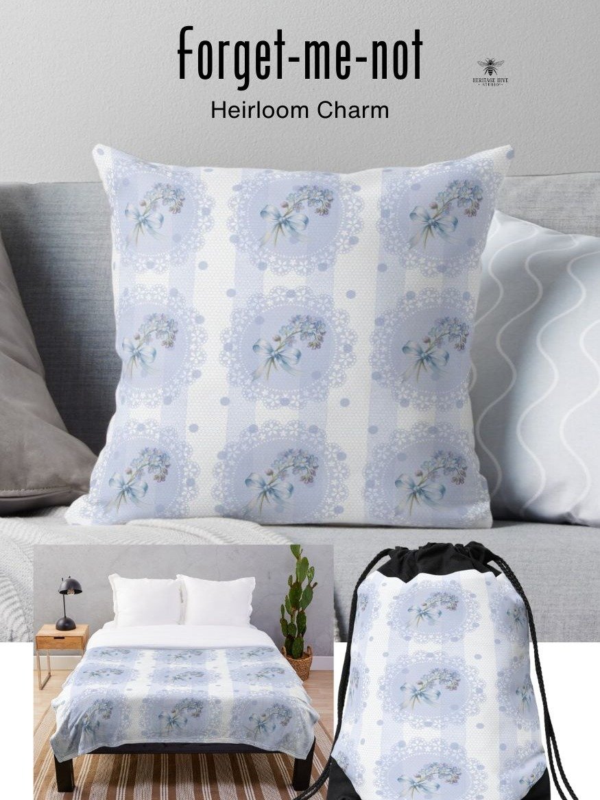 Forget-Me-Not Heirloom Pillow Lace Floral Stripes Pattern product image (1)