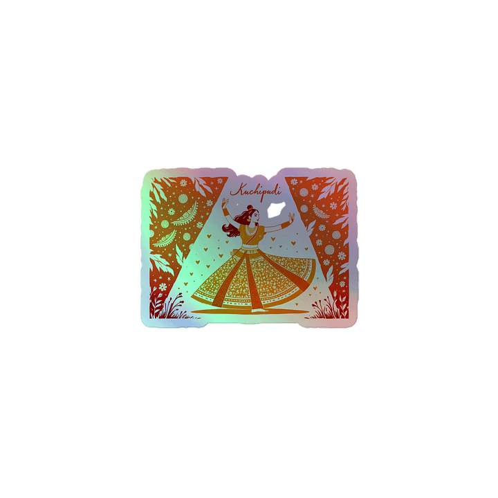 Elegant Kuchipudi Performance | Orange-Hued Art Print Holographic Sticker product image (1)