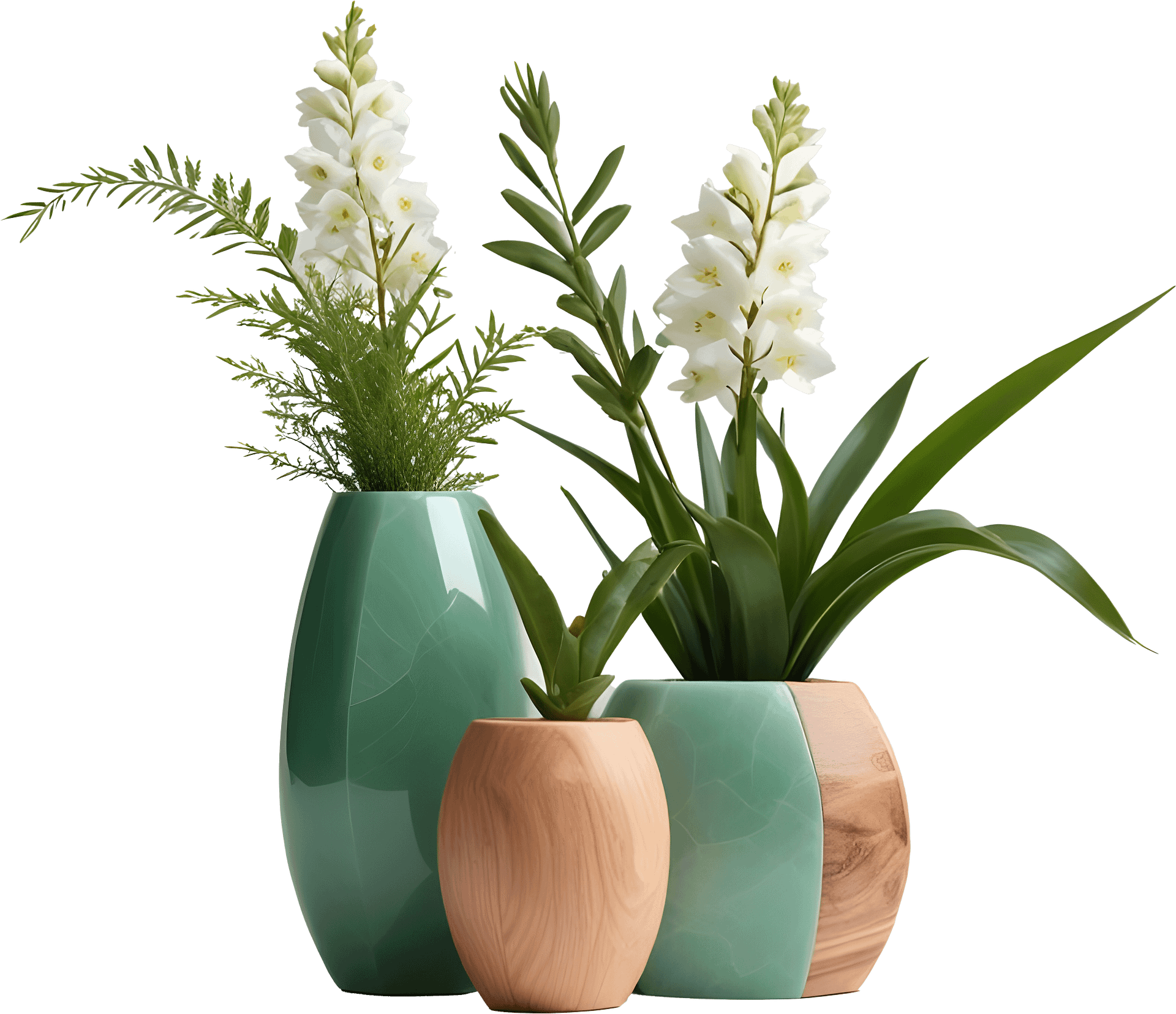 Jade Signature – Trio of Jade and Wood Vases png product image (1)