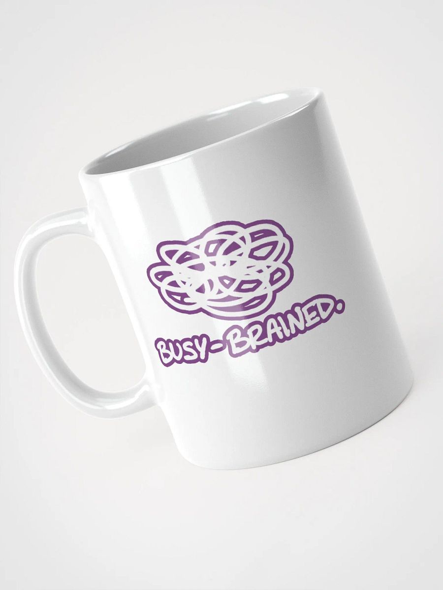 BUSY-BRAINED (lined design, #763D7D) glossy white mug product image (5)