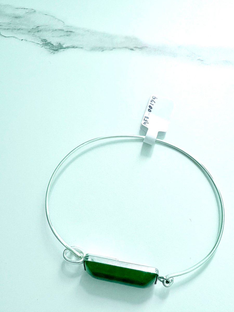 ⚡ Electric Tide Bangle | 7.25" Silver-Plated Wire Bracelet with Bright Green Rectangle Charm | Handmade Coastal Charm Jewelry by Monique Faella Designs™ | MFD-00179 product image (4)
