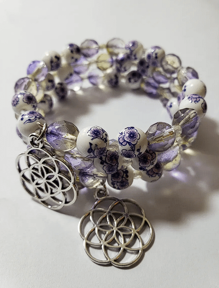 Everylet: 8mm Green/Purple Crystal with Floral Porcelain w Syn Charm product image (1)