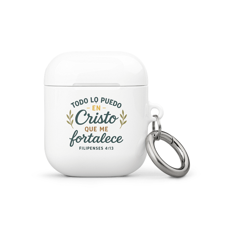 AirPods® Case – “Todo lo puedo en Cristo” – All-Over Spanish Scripture Design product image (1)