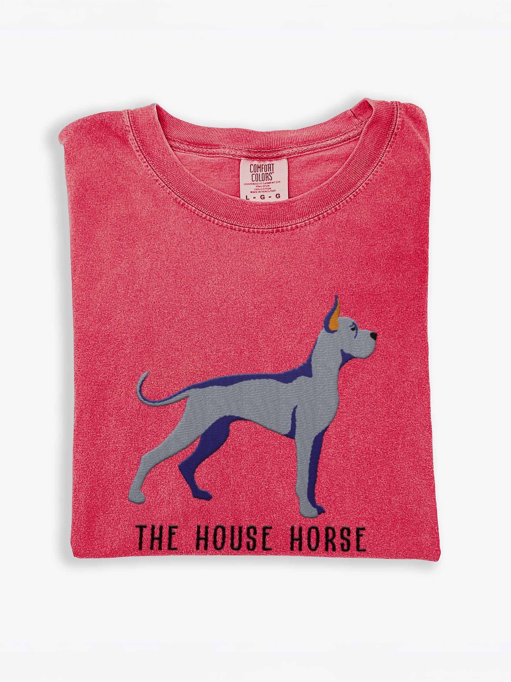 The House Horse T-Shirt(Embroidered) of a Great Dane(Gray, Cropped Ears) product image (1)