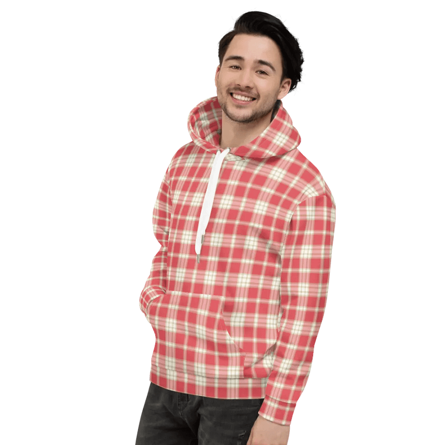 Coral Pink Plaid Hoodie product image (4)