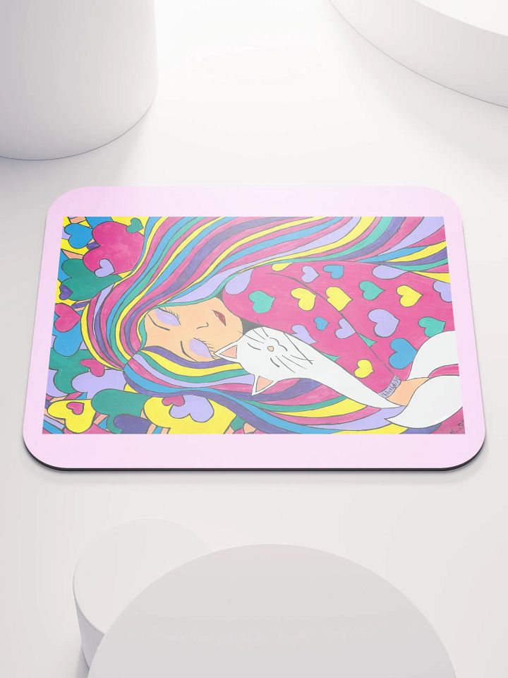 Girl with the white cat - (art by Dina R.) - acrylic painting picture - Classic Mouse Pad product image (1)