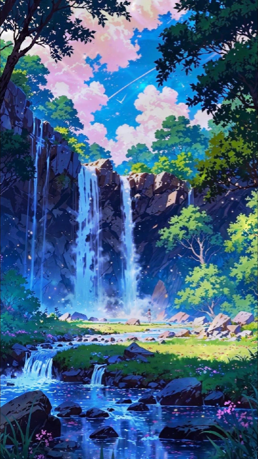 Pink Clouds Over Mountain Waterfalls product image (1)