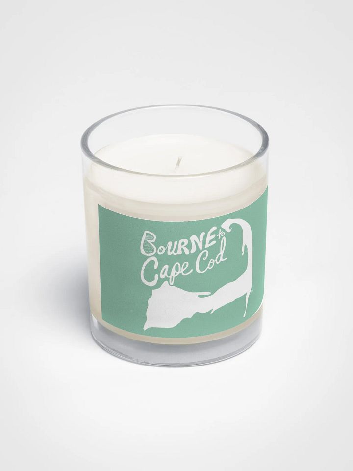 BOURNE to Cape Cod™ | Beach Vibes Candle | Unscented Soy Wax in Glass Jar | White Logo on Vista Blue Green product image (2)