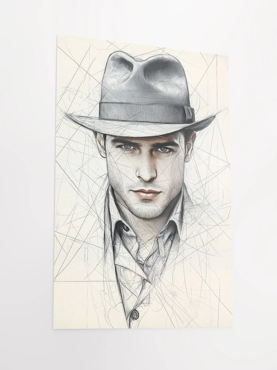 Brooding Fedora: Intense Line Art Portrait of a Mysterious Man product image (2)