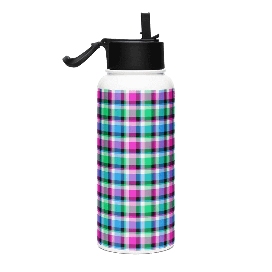 Magenta, Green, and Blue Plaid Water Bottle product image (1)
