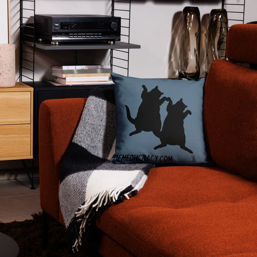 Dancing DeMeowcracy Kitties Reversible Pillow Cover - Slate Blue product image (8)