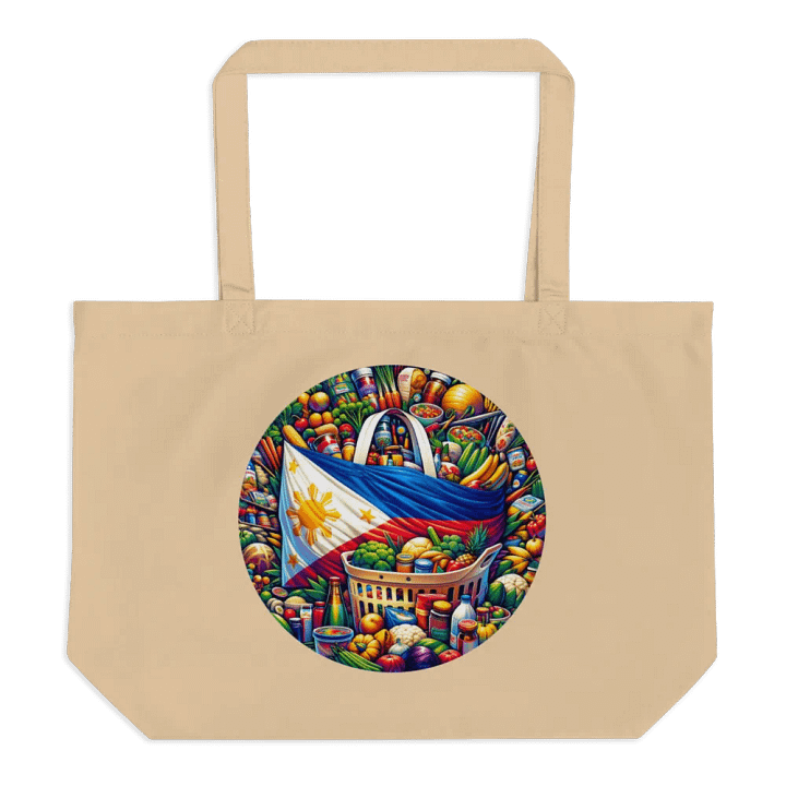 FILIPINO MARKET TOTE: VIBRANT GROCERIES MOSAIC BAG VERSATILE USE (ONE-SIDED), ORGANIC CREAM WIDE TOTE BAG product image (1)