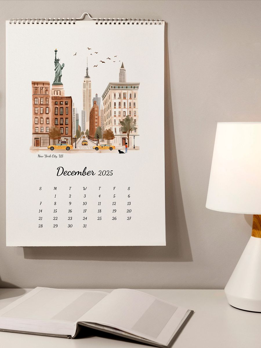2025 Calendar | Minimal Watercolor Calendar For Travel Lovers | Wall Art | Minimal Digital Art | City Illustration | Home Decor | Gift Idea product image (11)