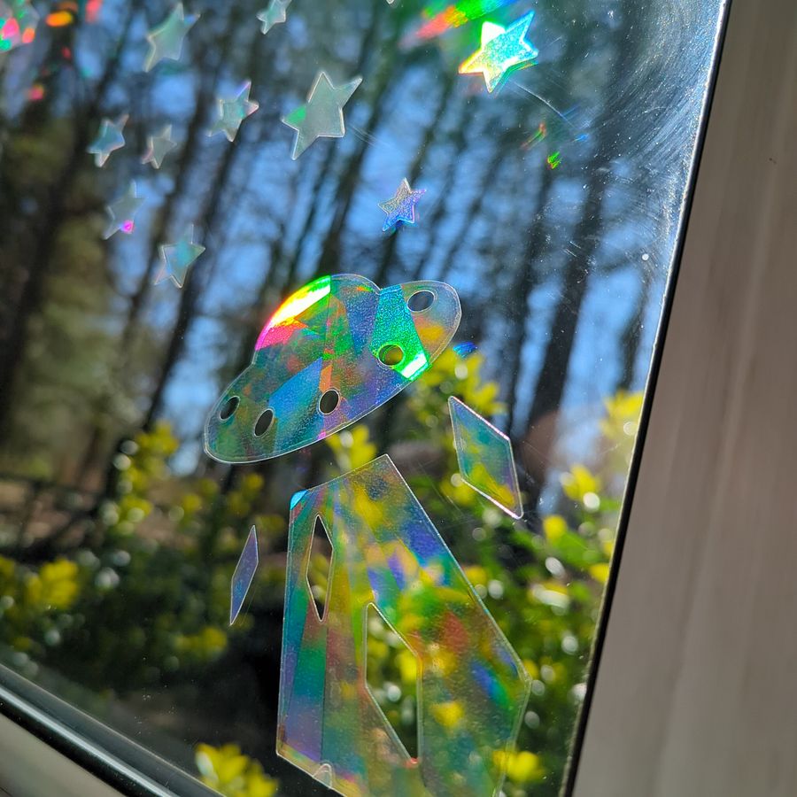 UFO & Star Suncatcher Window Sticker Set - Mixed Size/Pattern - Rainbow Making Decals!! Easy Application + Removal - Create a Magical Space! product image (3)