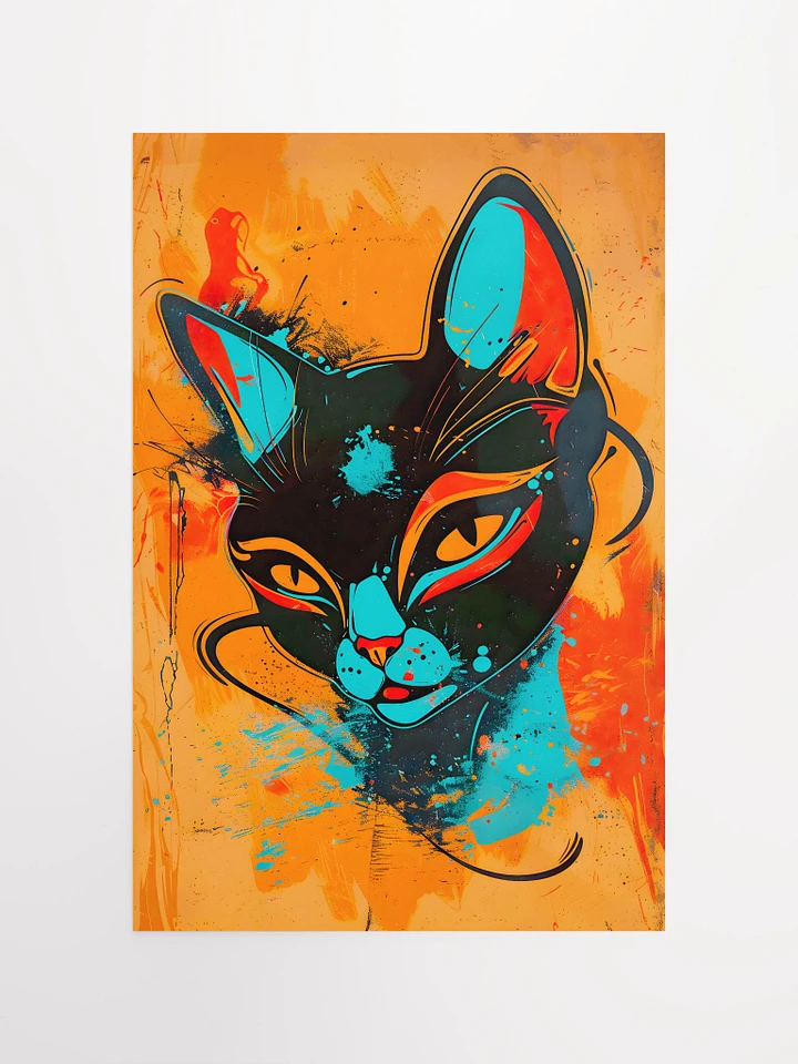 Neon Whiskers: Surreal Black Cat in Urban Art Style Matte Poster product image (2)