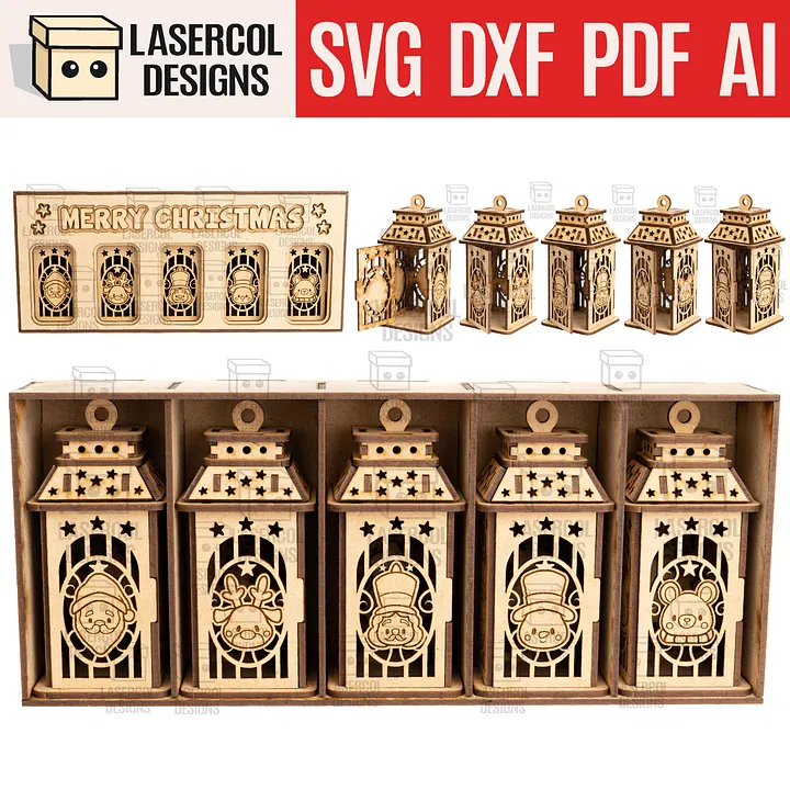 Christmas Lanterns Set With Box - Laser Cut Files product image (1)