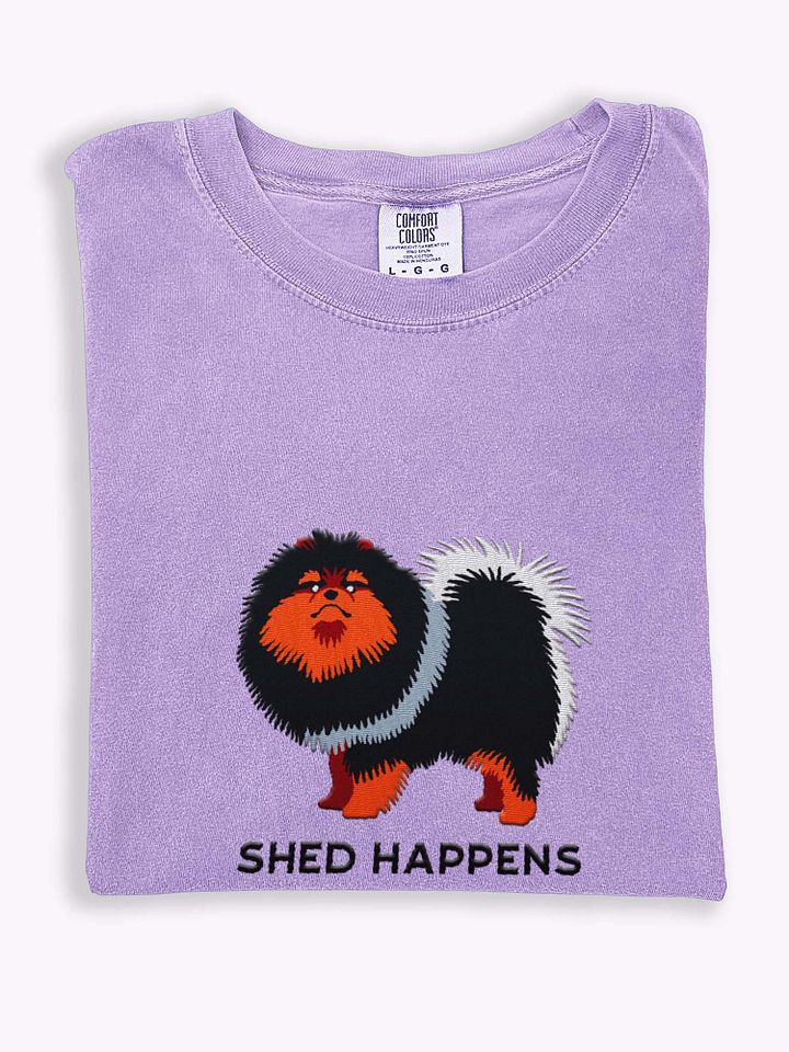 Shed Happens T-Shirt(Embroidered) of a Pomeranian(Black & Tan) product image (1)