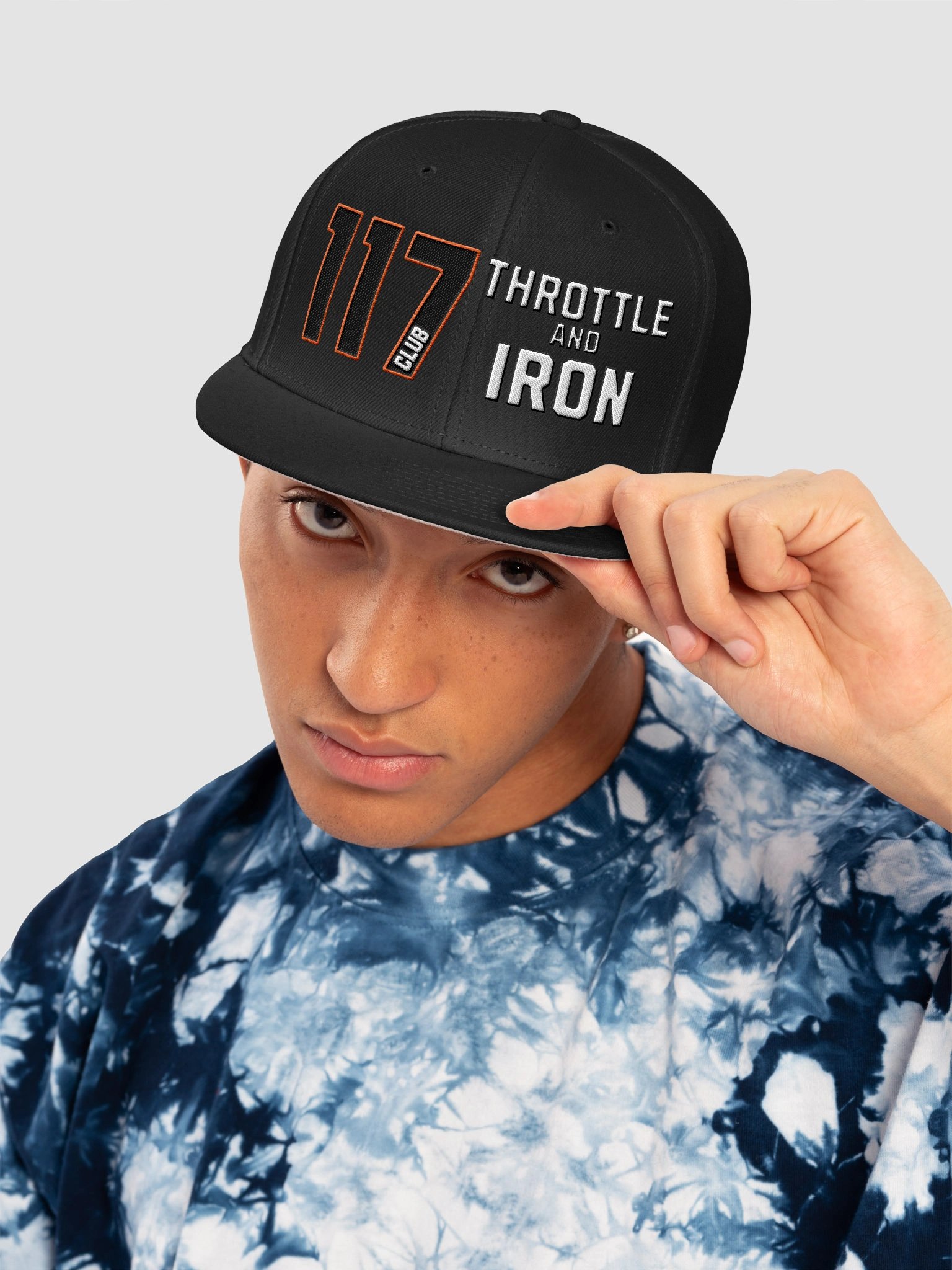 Club 117 Throttle & Iron Snapback Hat — Orange Outline (HD) Edition product image (5)