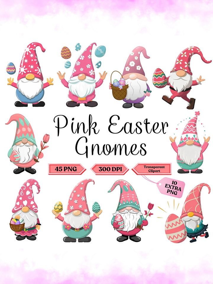 45 Pink Easter Gnome Clipart Bundle (+Extra) product image (1)