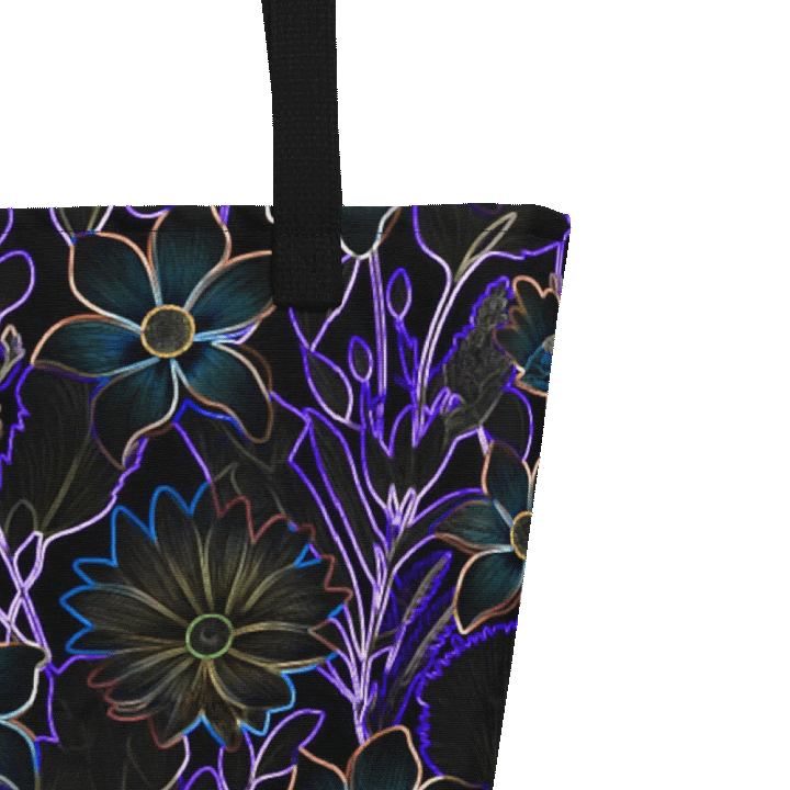 Trippy Floral Purple,Teal /All-Over Print Large Tote Bag w/ Pocket by Sublicolor product image (2)