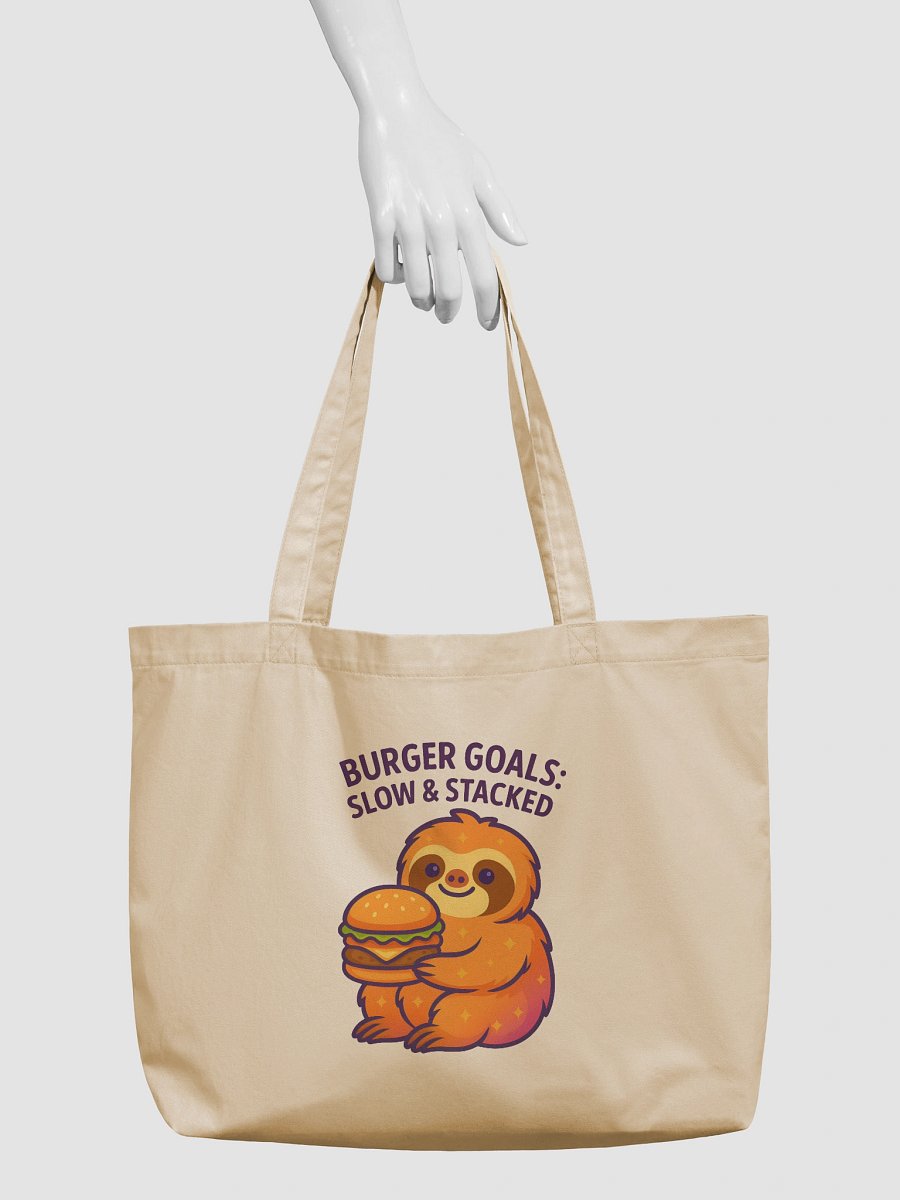 Burger Goals – Funny Sloth Tote Bag (Double-Sided Print) | Organic Cotton Tote – Sloths Having Snacks Collection product image (3)