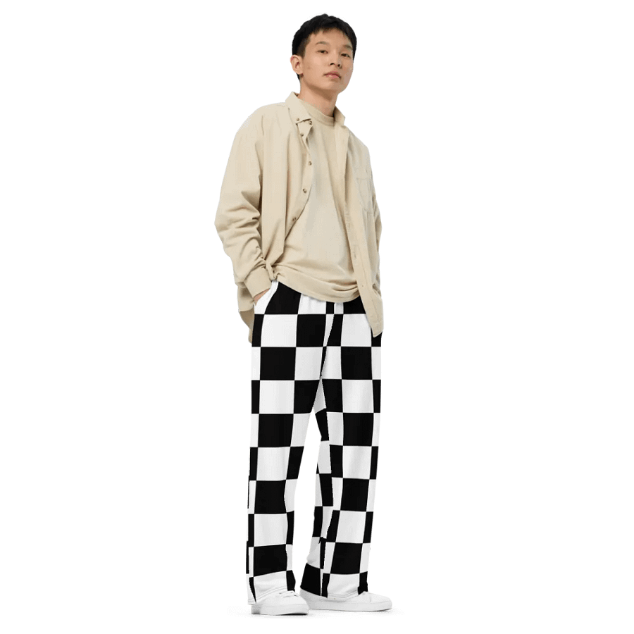 Black and White Big Squares/All-Over Wide Leg Pants Print by Sublicolor product image (1)