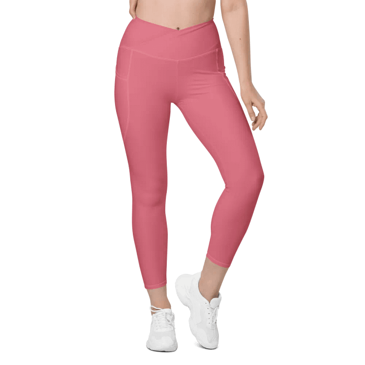 Plain Muted Rosy Pink Light Summer Women's High Waisted Premium Crossover Leggings with Pockets by Treasure Pie product image (2)