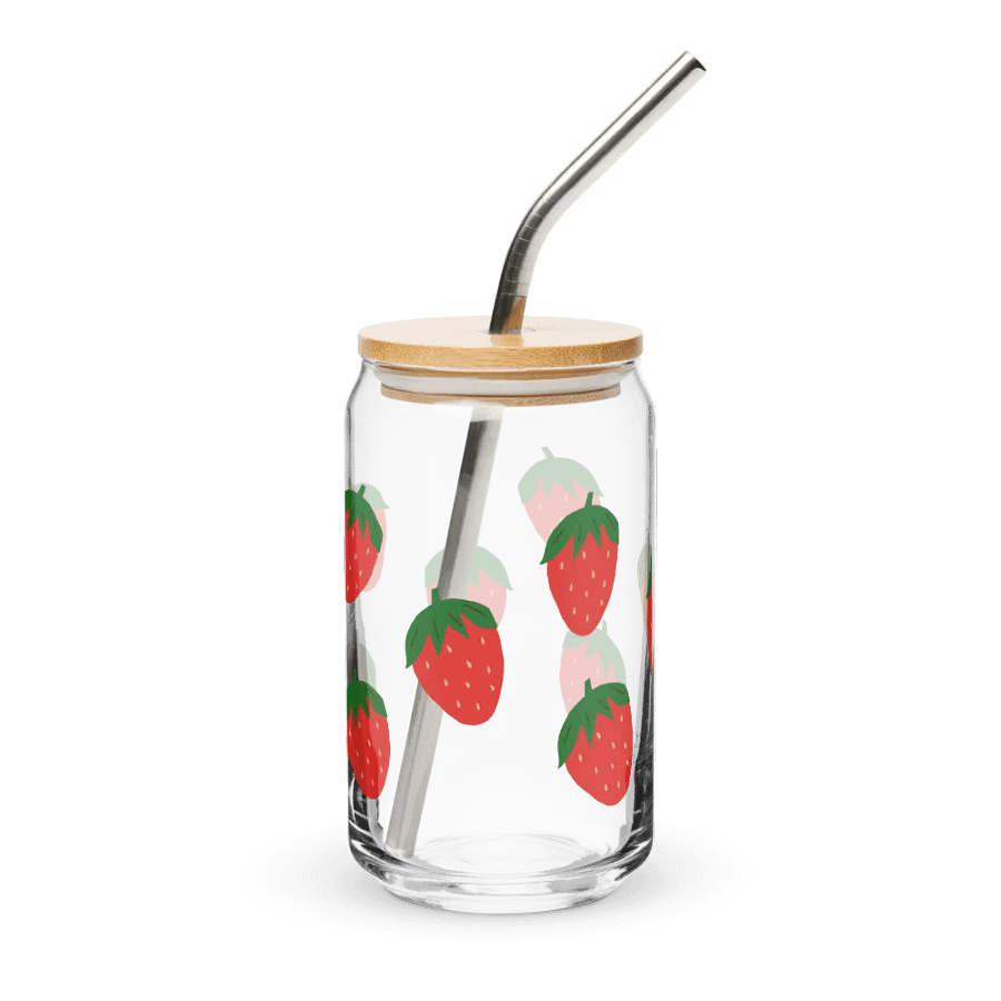 strawberry glass cup with lid & straw product image (2)
