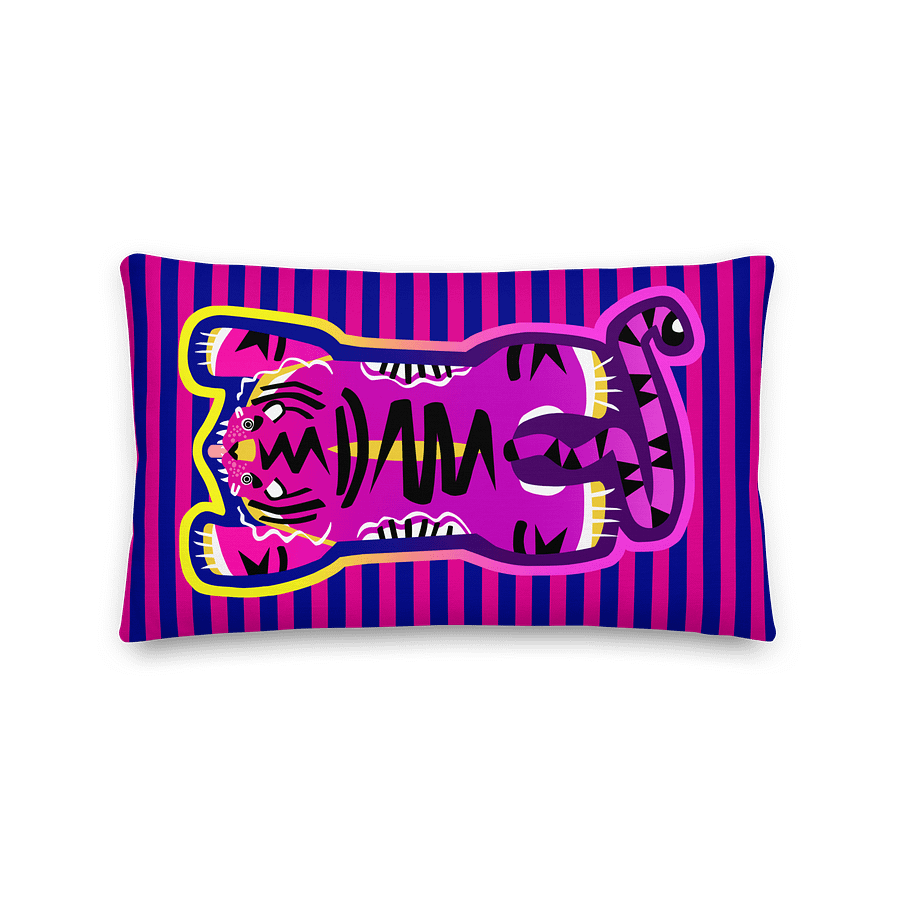 Pink Electric Tiger on Blue Stripes - Pillow - 3 Size Choices product image (2)